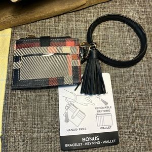5299-ITT New KeyRing Plaid Print  PU Leather Tassel Clutch Wallet Bracelet